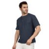 DSC_4474 Men's Solid Dark Blue Cotton T-shirt (Oversized)