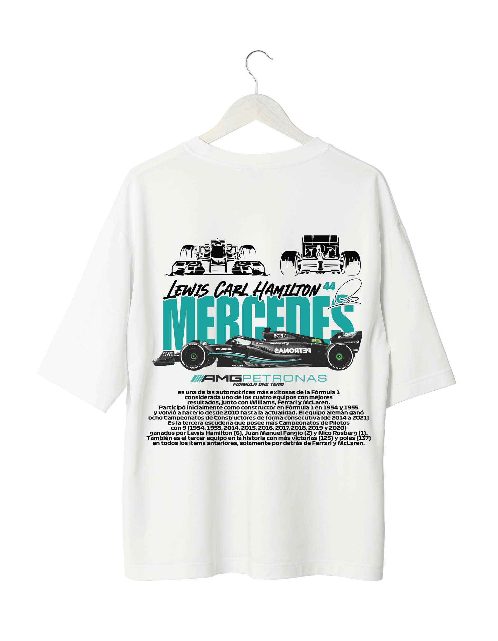 Lewis Hamilton Mercedes AMG Petronas F1 T-Shirt Lewis Hamilton Mercedes Formula 1 T-Shirt with racing car design and team graphics