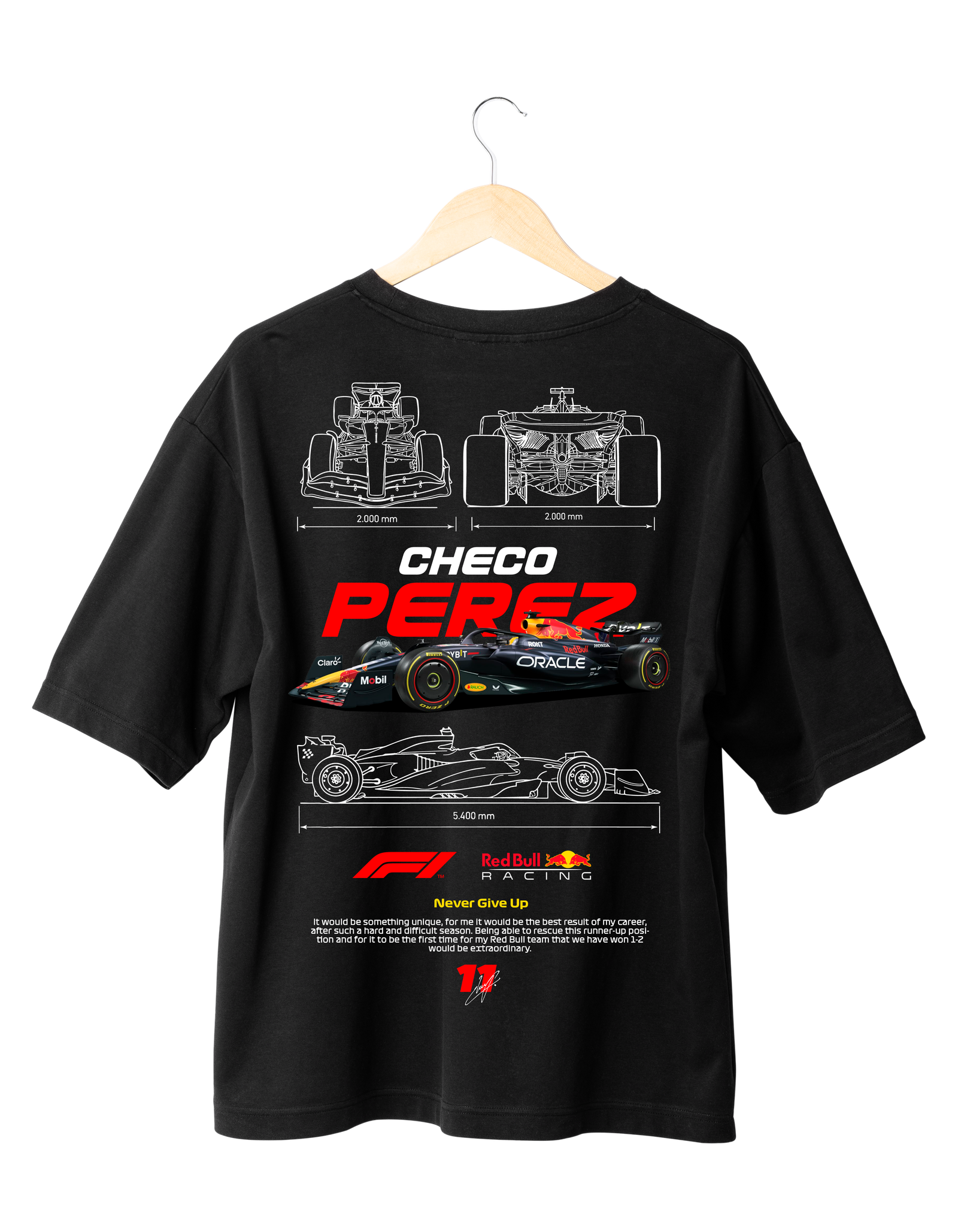 Sergio Perez Red Bull Racing Formula 1 T-Shirt Sergio Perez Red Bull Racing T-Shirt with F1 car design and blueprint-style graphics