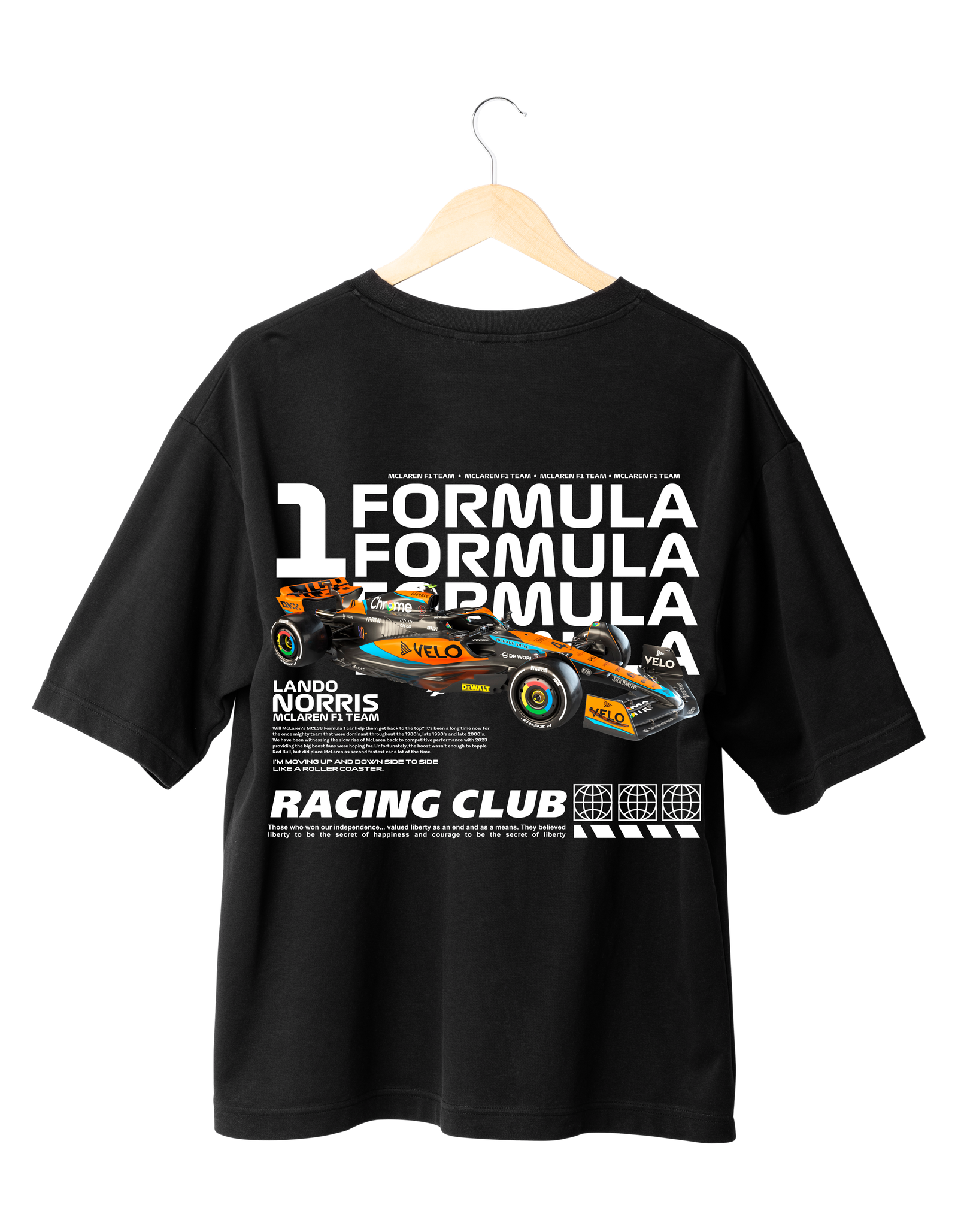 Lando Norris McLaren Formula 1 T-Shirt Lando Norris McLaren F1 T-Shirt with racing car and motorsport graphics