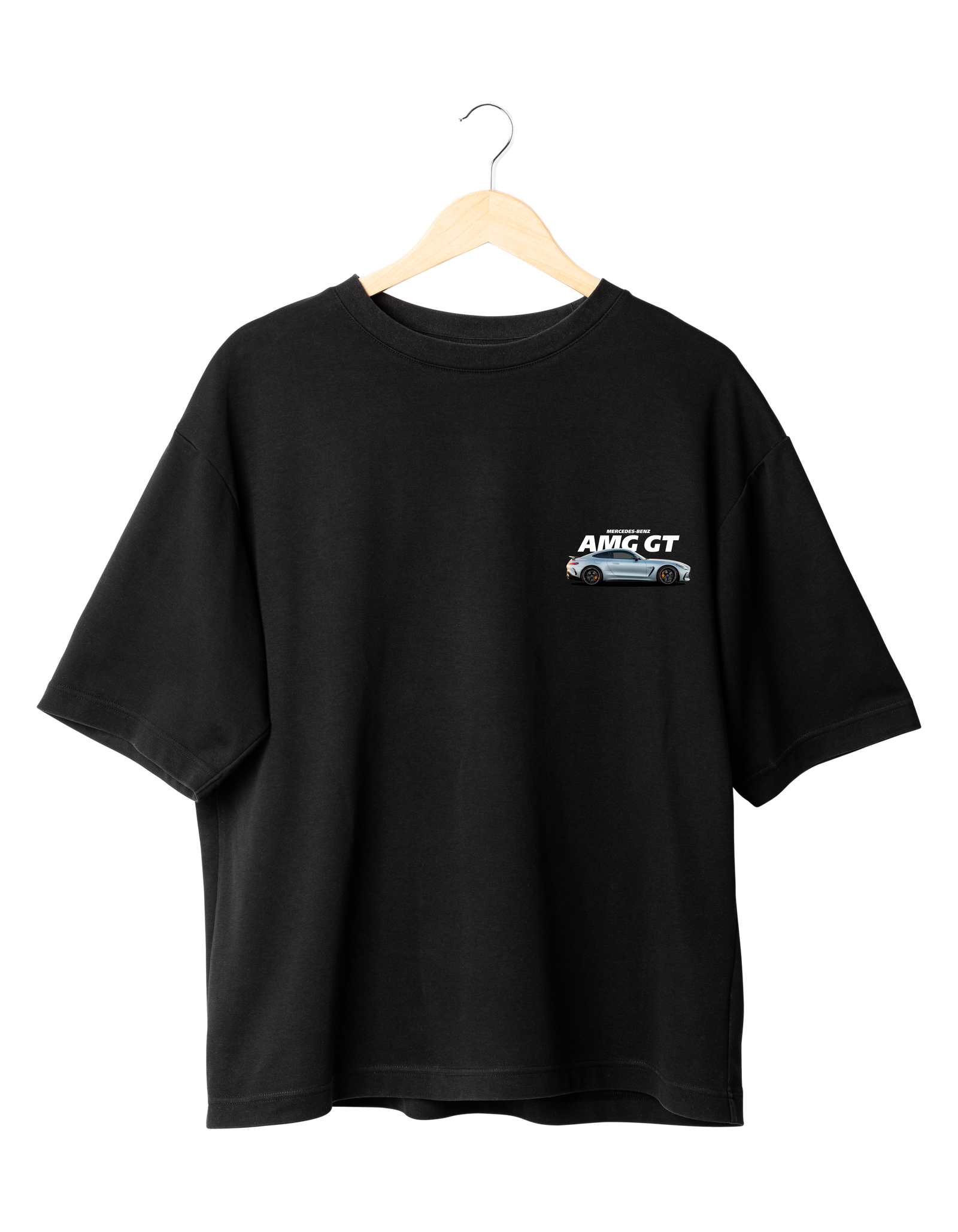 Mercedes AMG GT Coupe T-Shirt with car artwork and technical blueprint design