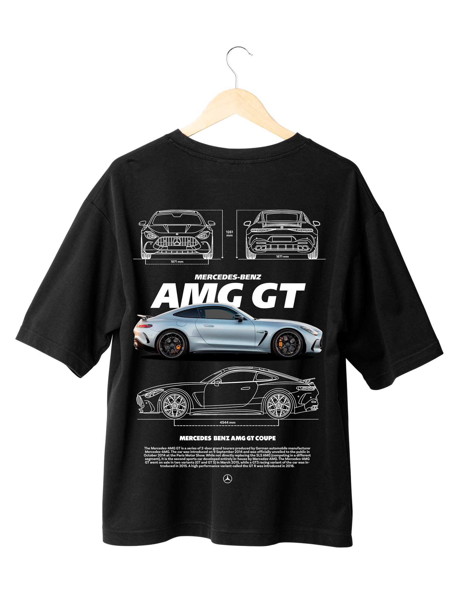 Mercedes Benz AMG GT Coupe T-Shirt Mercedes AMG GT Coupe T-Shirt with car artwork and technical blueprint design