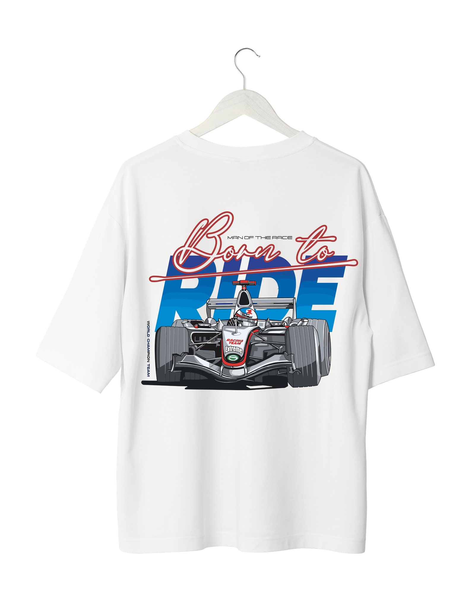 White Red Bold Minimalist Sale Poster (10) Born to Ride T-Shirt White | Formula Racing Streetwear (OVERSIZED)